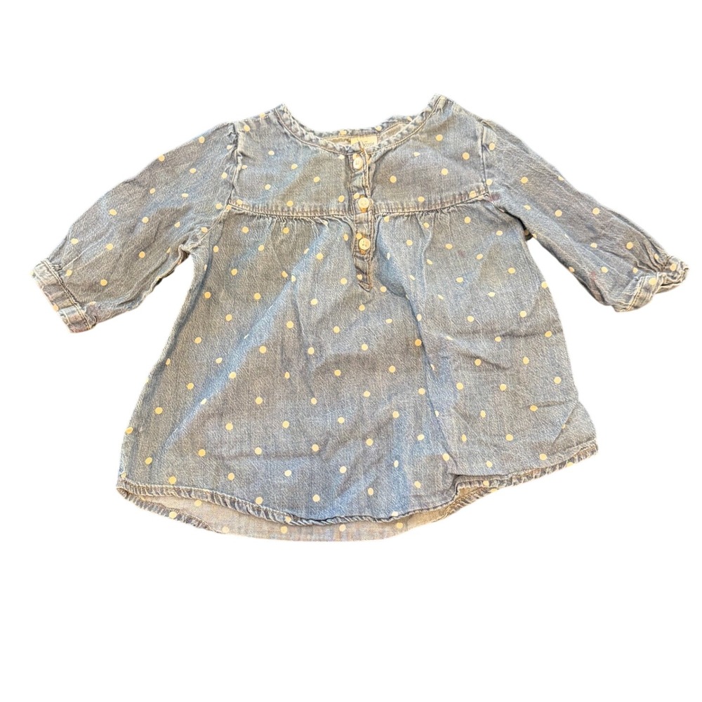 OshKosh Bgosh Toddler 3T Blue Polka Dot Denim Tunic Top Long Sleeve Cotton 5702